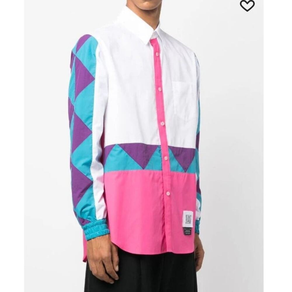 NWT Fumito Ganryu Colour Block Windbreaker Shirt Men's Size 1 Pink Blue Purple - Picture 4 of 13